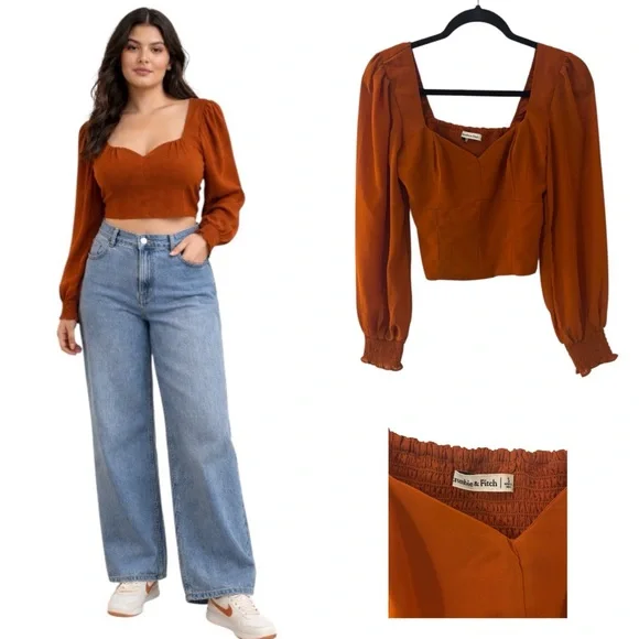 Abercrombie & Fitch Cropped Peasant Top - Picture 1 of 4